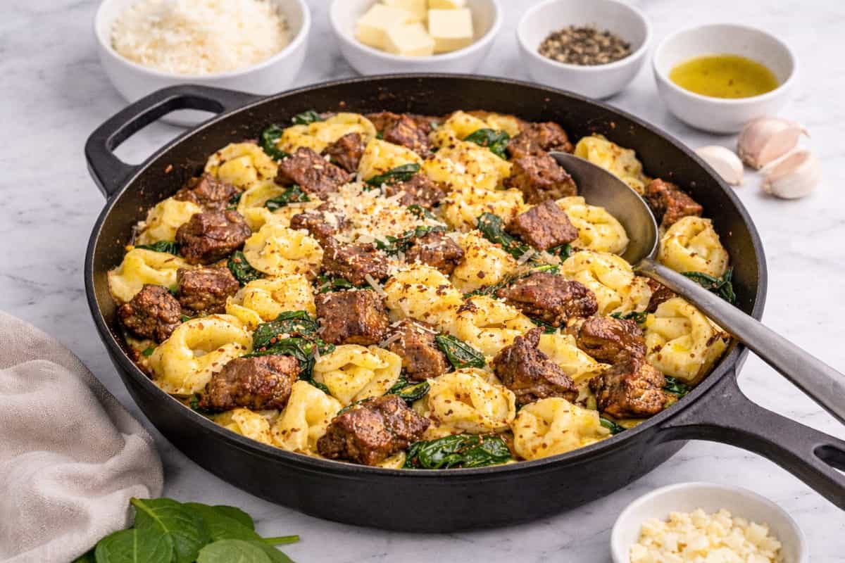 Garlic Steak Tortellini (A Cheap Dinner Recipe on Repeat)